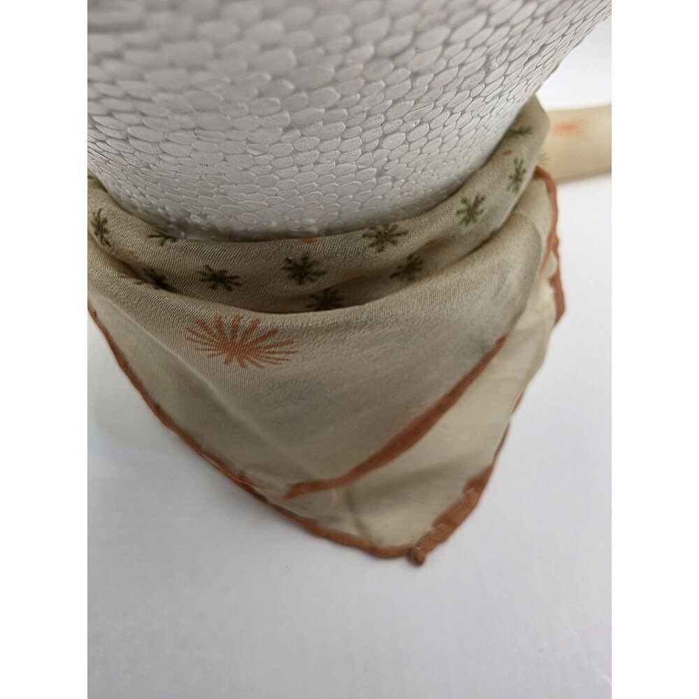 Vintage 1950s Sheer Silk Chiffon Square Scarf Sunburst Print Cream Orange Green - Picture 9 of 10